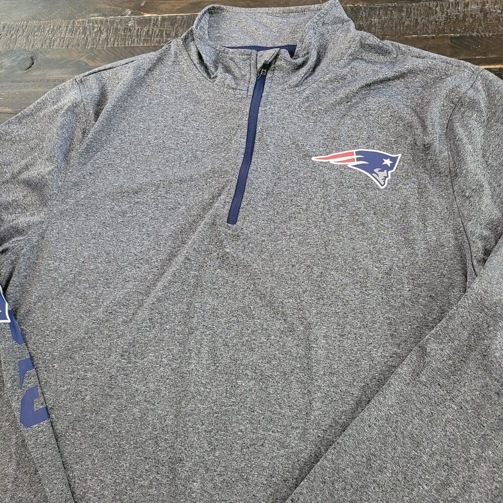New England Patriots NFL 1/4 Zip Athletic Pullover Grey Mens Medium